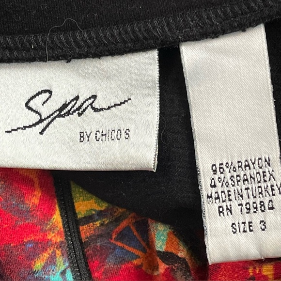 Vintage Spa by Chicos Knit Jacket Artsy Boho Colorful Print Pockets Full Zip XL - Picture 3 of 9